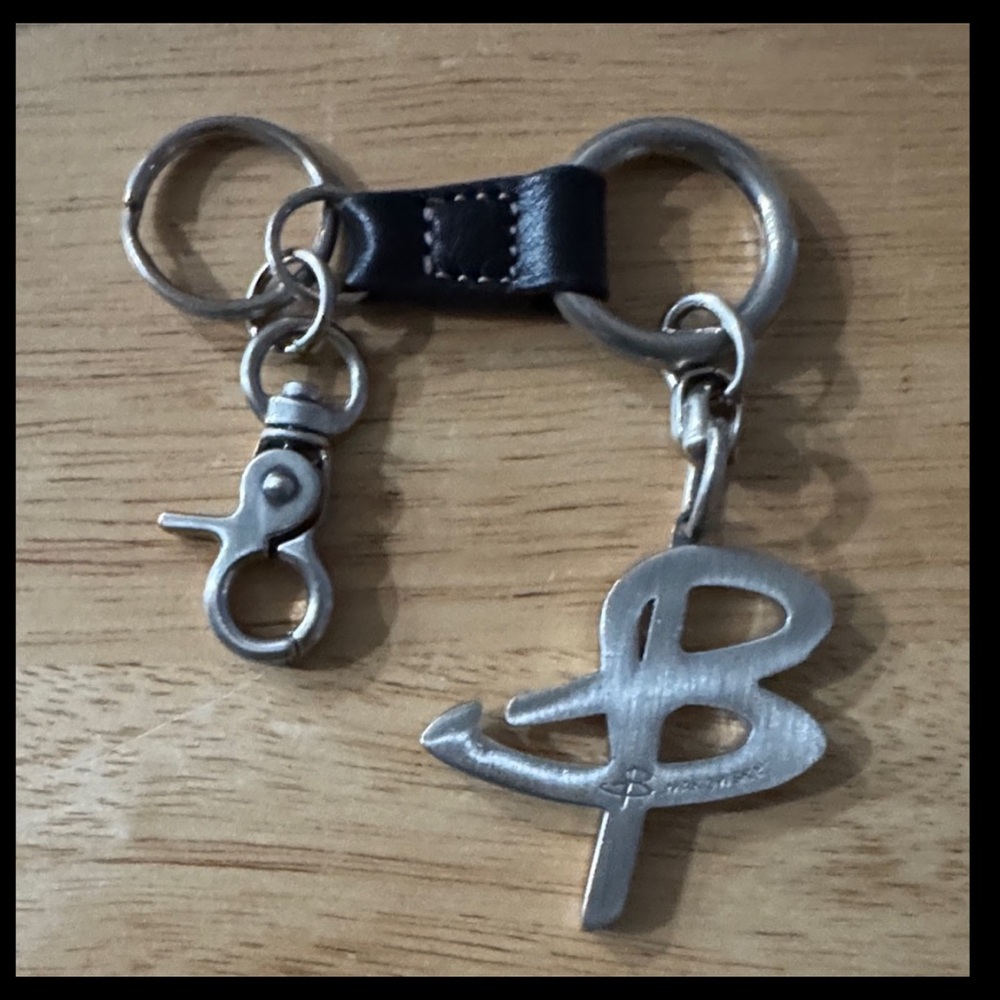 B. Makowsky Bag Charm / Key chain VTG EUC Black Leather and silver